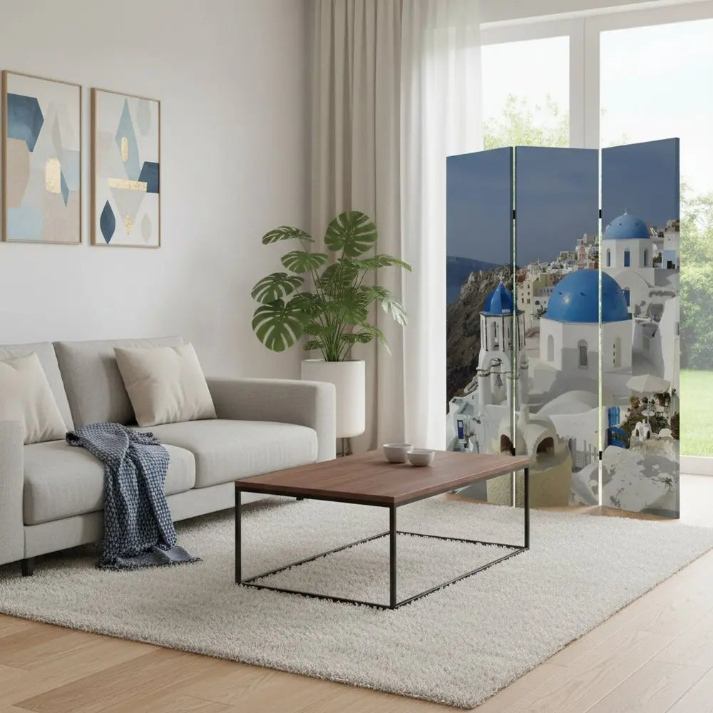 48" X 72" Multi Color Wood Canvas Greece Screen - NOBLE HOME INTERIORS