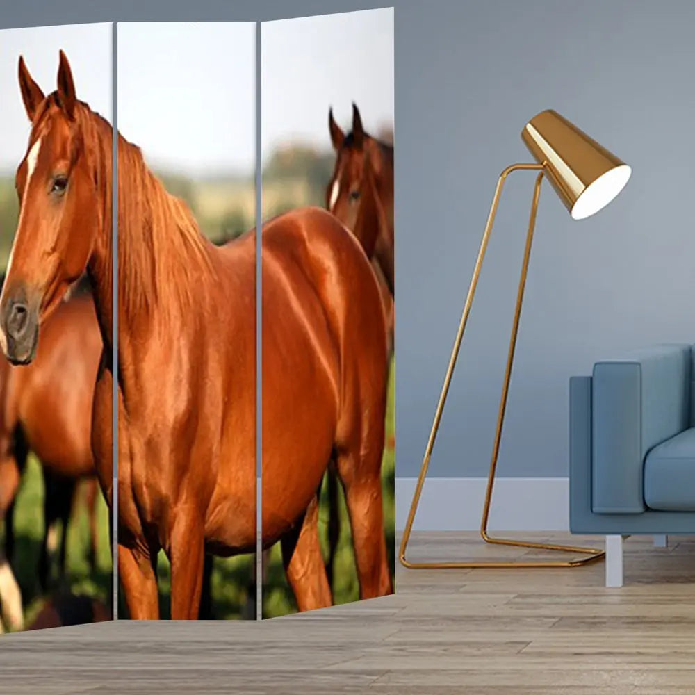 48" X 72" Multi Color Wood Canvas Horse Screen - NOBLE HOME INTERIORS