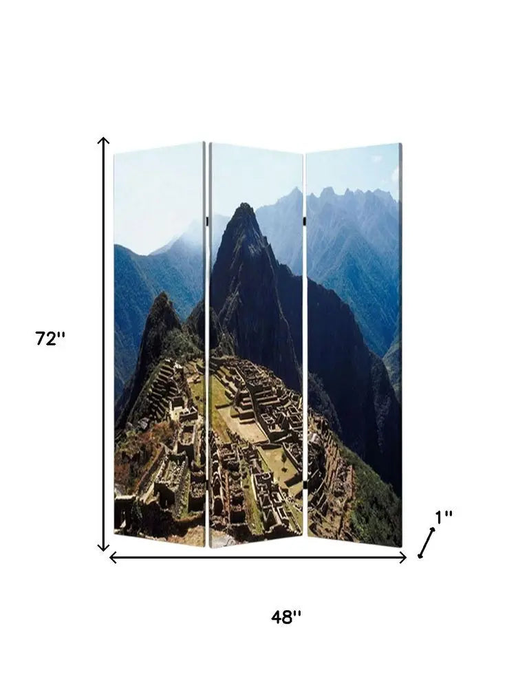 48" X 72" Multi Color Wood Canvas Machu Picchu Screen - NOBLE HOME INTERIORS