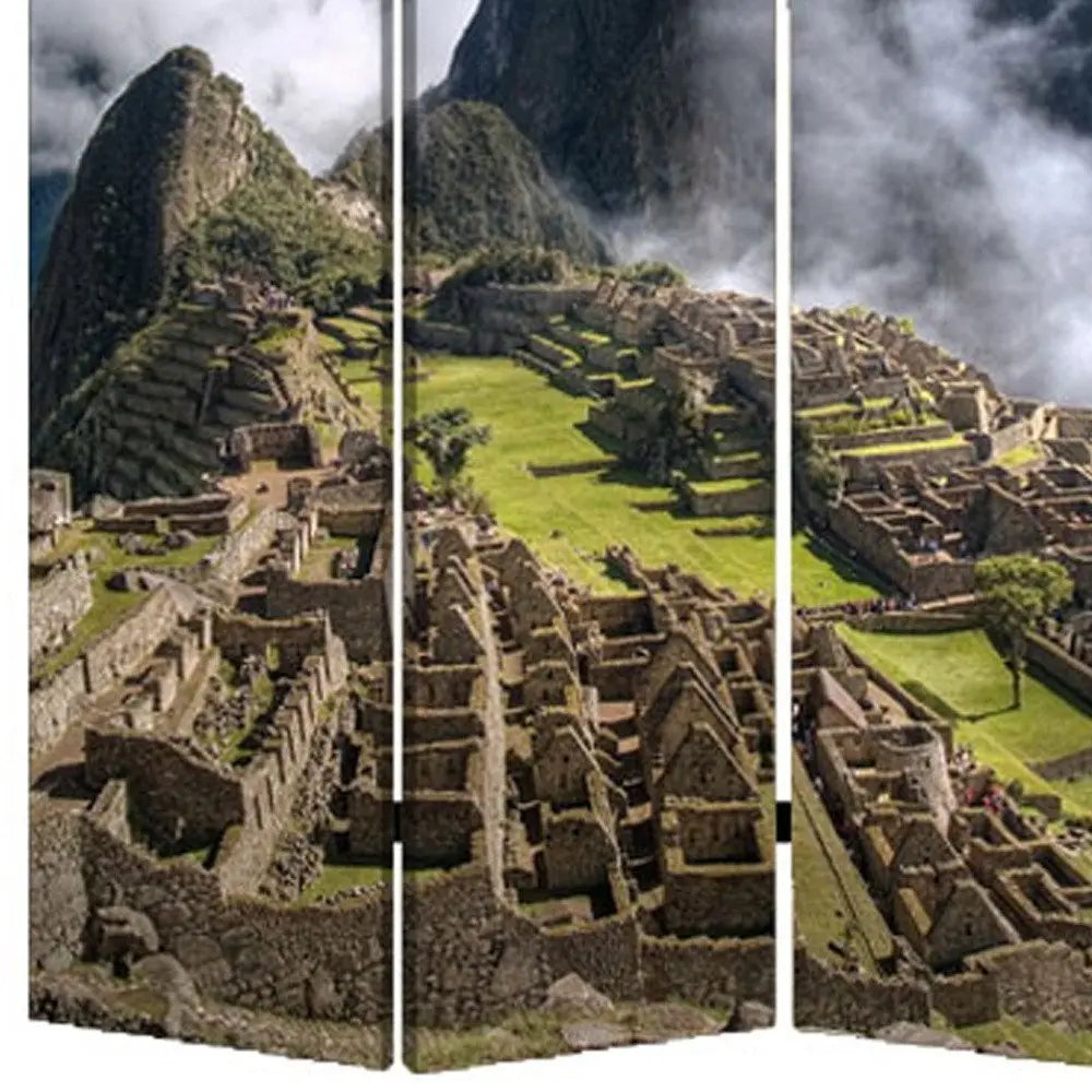 48" X 72" Multi Color Wood Canvas Machu Picchu Screen - NOBLE HOME INTERIORS