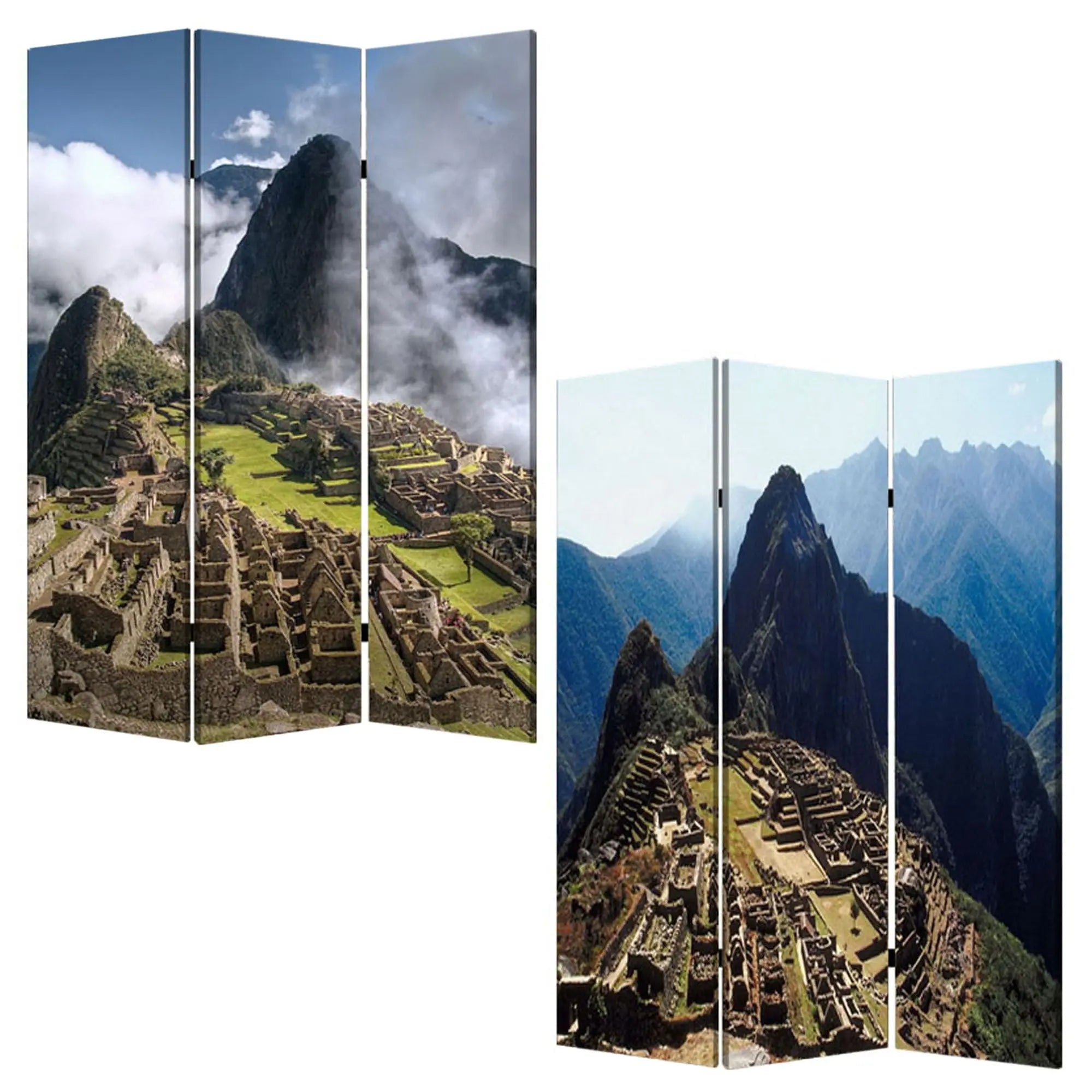 48" X 72" Multi Color Wood Canvas Machu Picchu Screen - NOBLE HOME INTERIORS