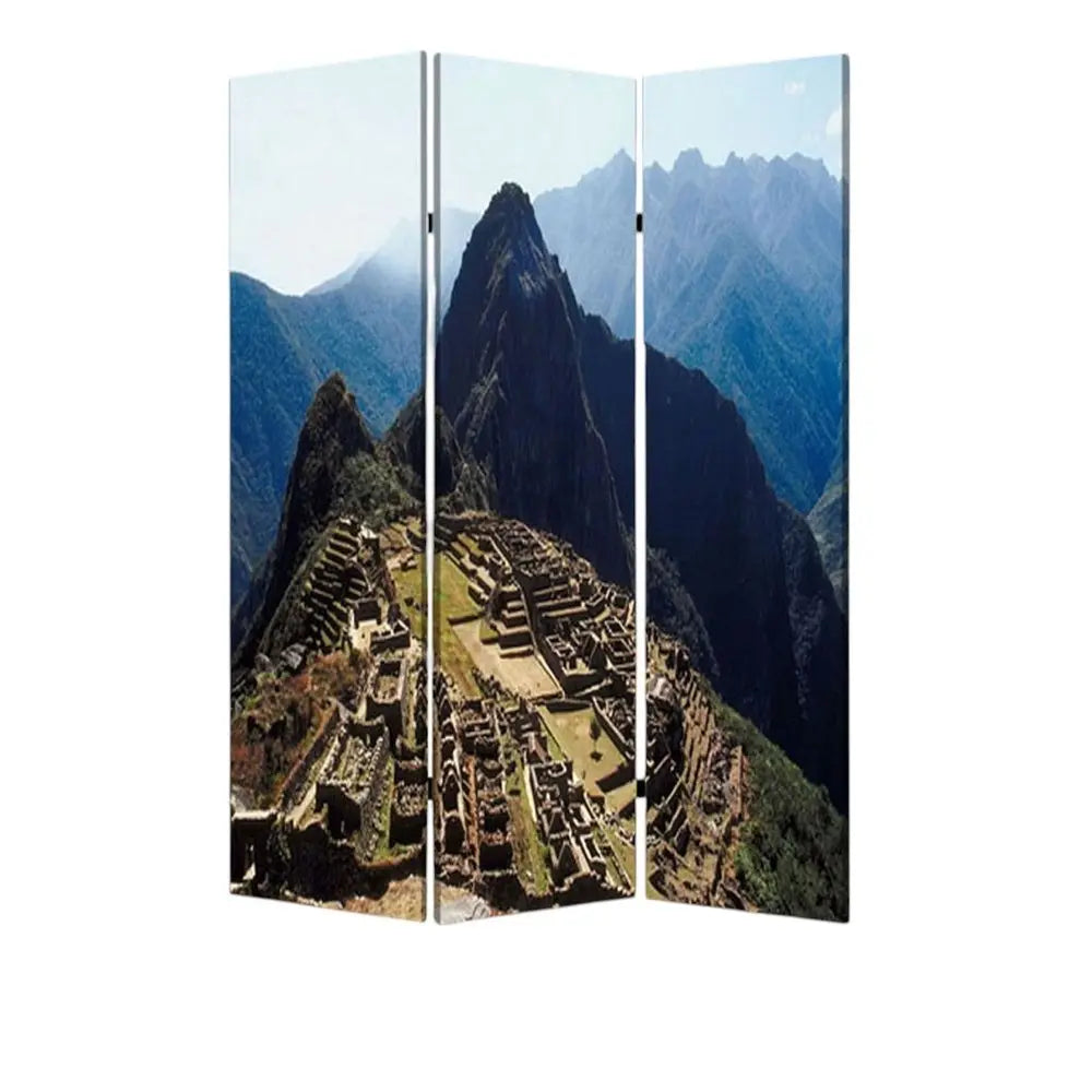 48" X 72" Multi Color Wood Canvas Machu Picchu Screen - NOBLE HOME INTERIORS