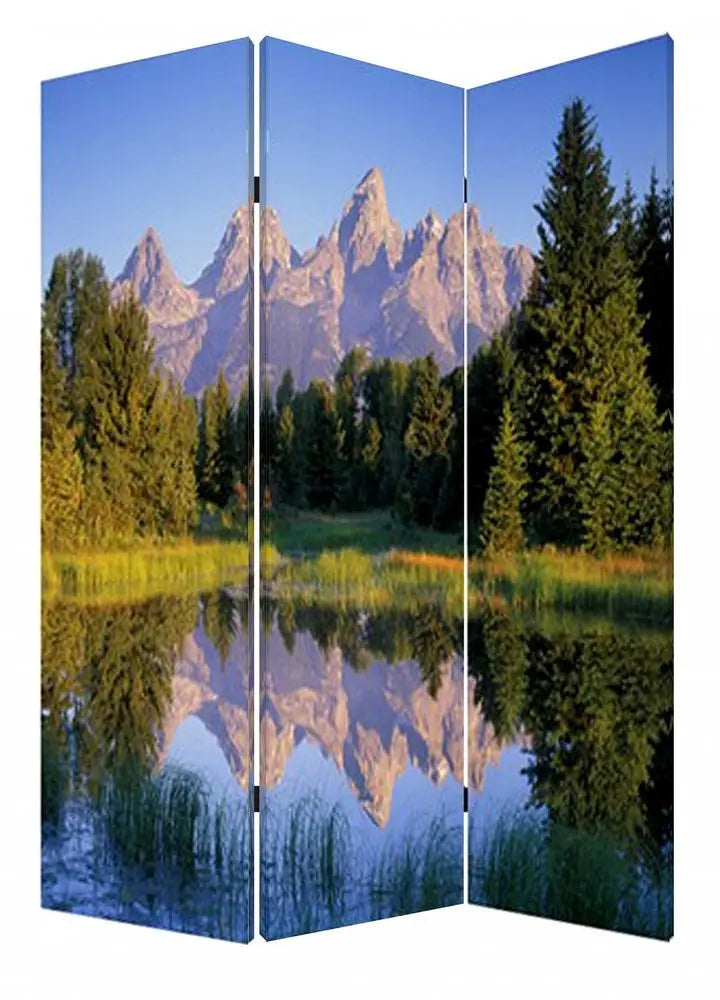 48 X 72 Multi Color Wood Canvas Mountain Peaks Screen - NOBLE HOME INTERIORS