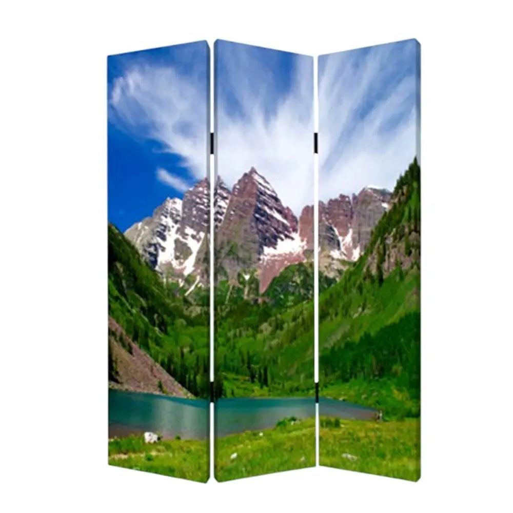 48 X 72 Multi Color Wood Canvas Mountain Peaks Screen - NOBLE HOME INTERIORS
