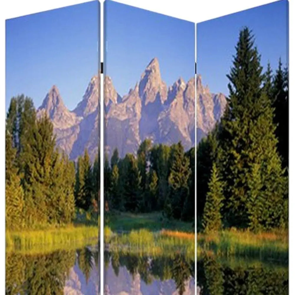 48 X 72 Multi Color Wood Canvas Mountain Peaks Screen - NOBLE HOME INTERIORS