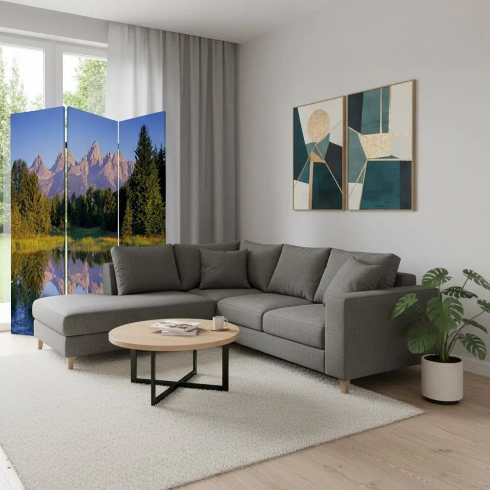 48 X 72 Multi Color Wood Canvas Mountain Peaks Screen - NOBLE HOME INTERIORS