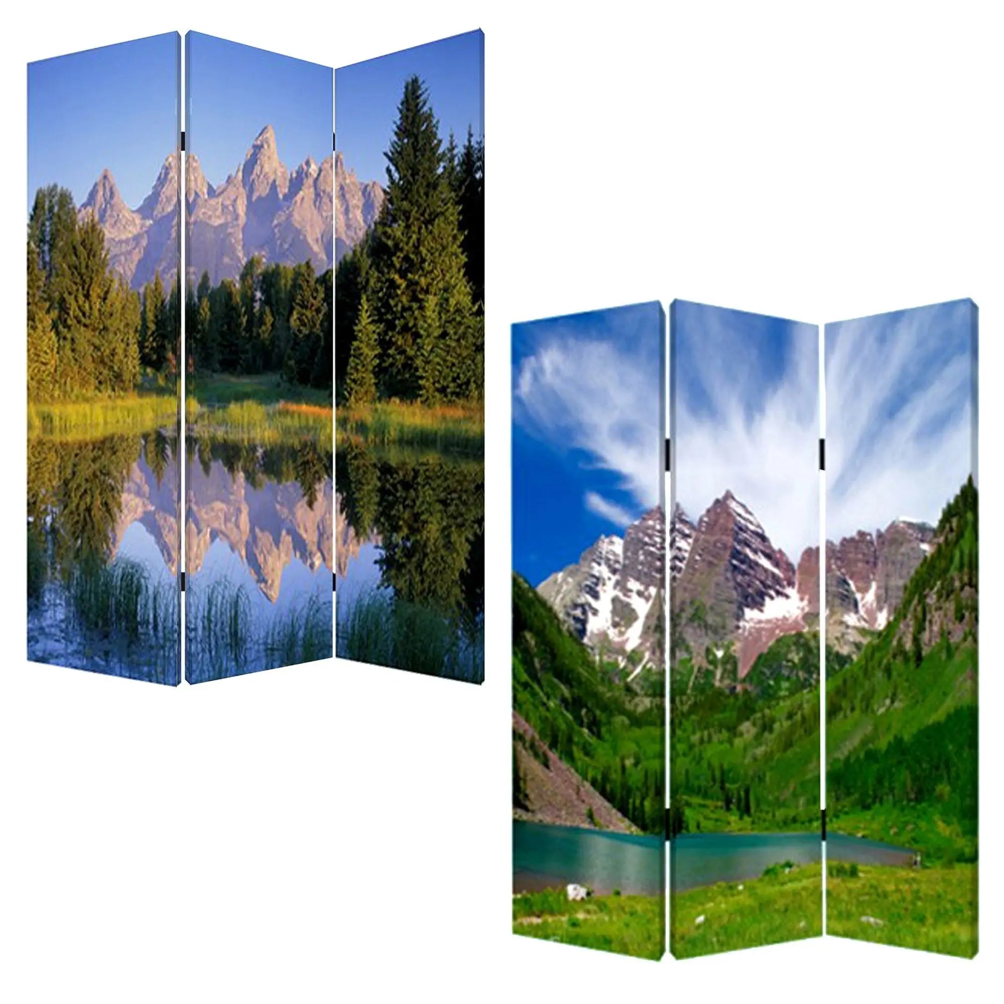 48 X 72 Multi Color Wood Canvas Mountain Peaks Screen - NOBLE HOME INTERIORS