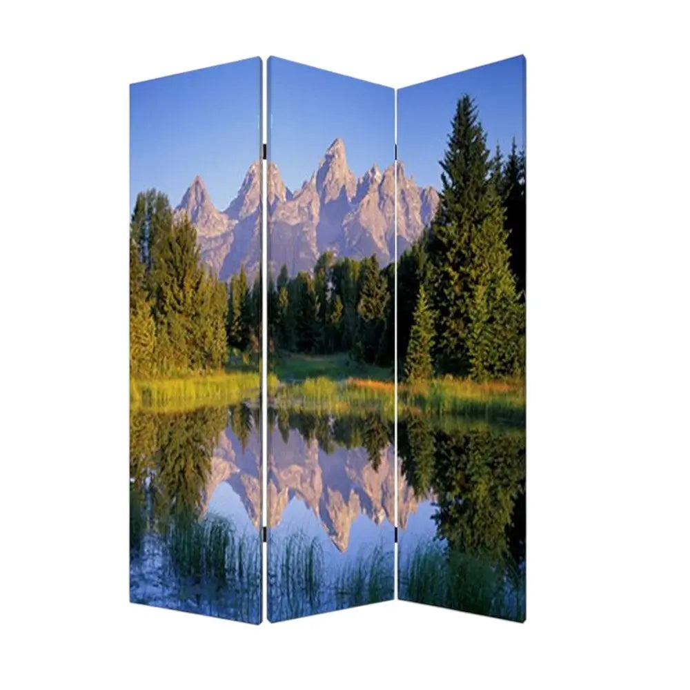 48 X 72 Multi Color Wood Canvas Mountain Peaks Screen - NOBLE HOME INTERIORS