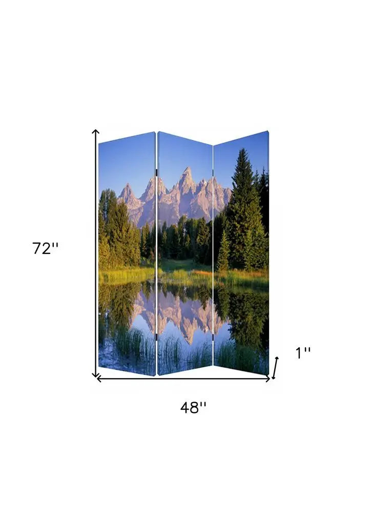 48 X 72 Multi Color Wood Canvas Mountain Peaks Screen - NOBLE HOME INTERIORS