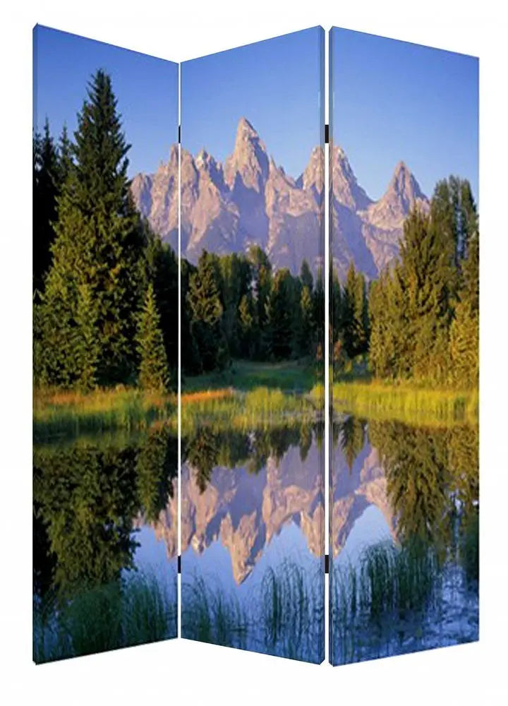 48 X 72 Multi Color Wood Canvas Mountain Peaks Screen - NOBLE HOME INTERIORS