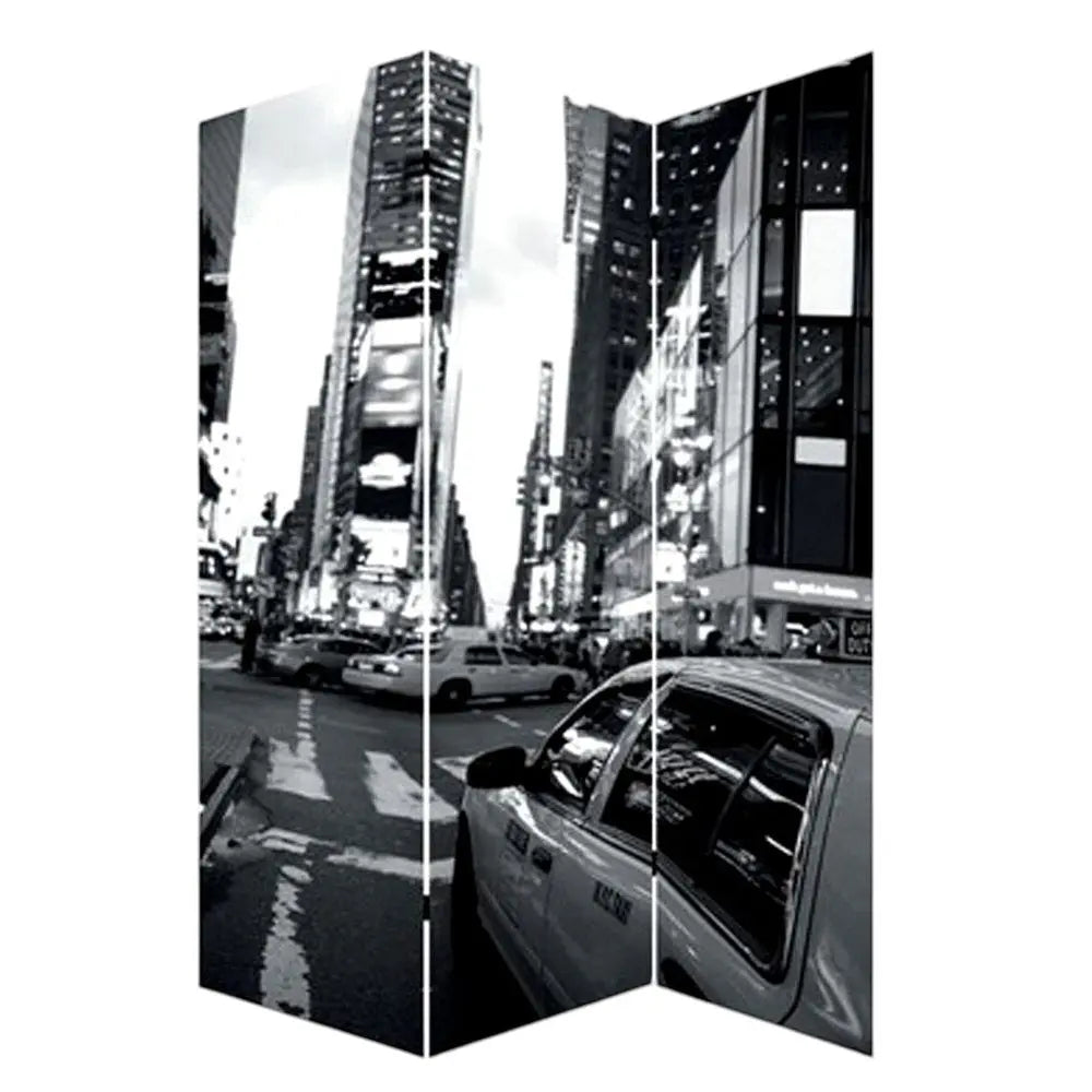 48 X 72 Multi Color Wood Canvas New York City Screen - NOBLE HOME INTERIORS