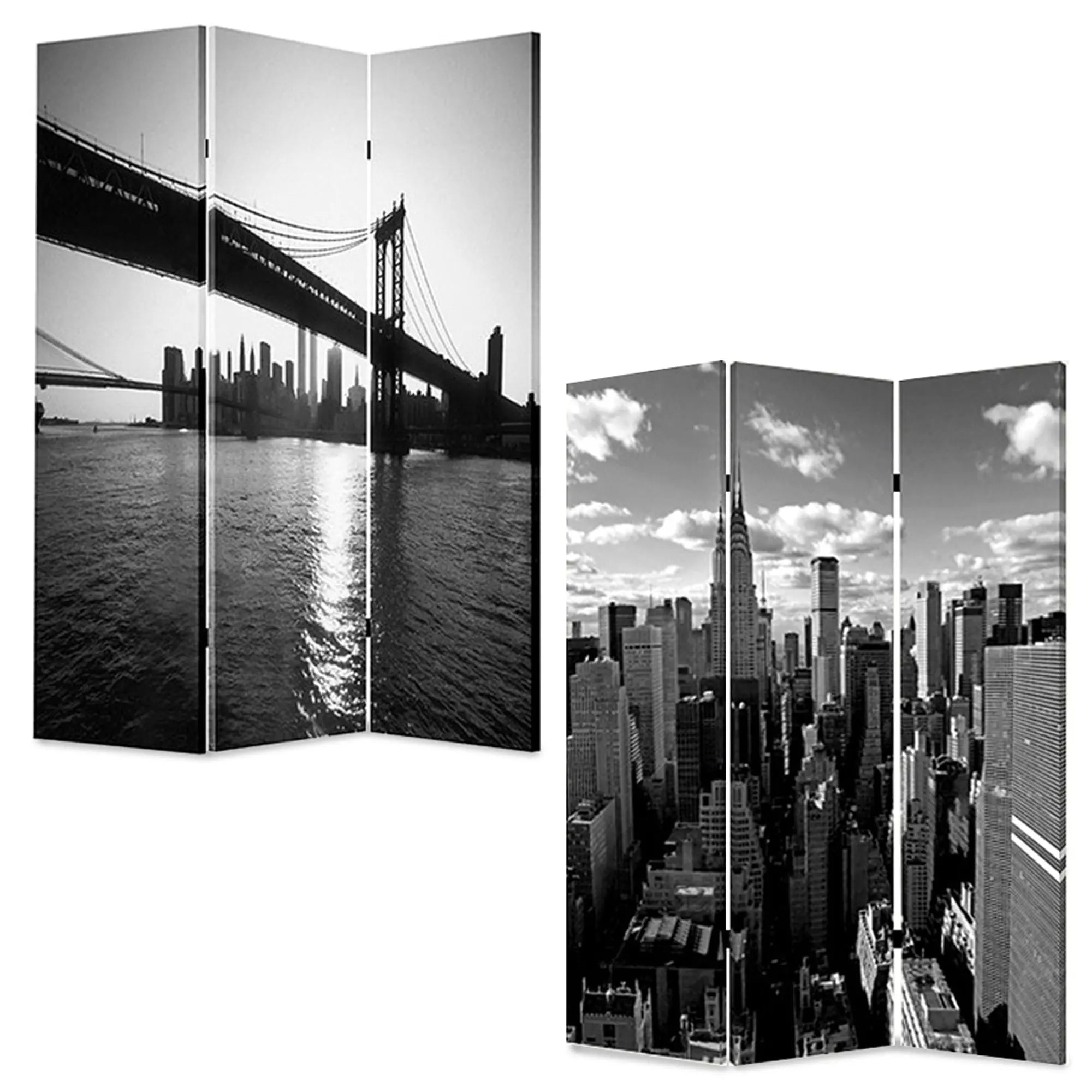 48" X 72" Multi Color Wood Canvas New York Skyline Screen - NOBLE HOME INTERIORS