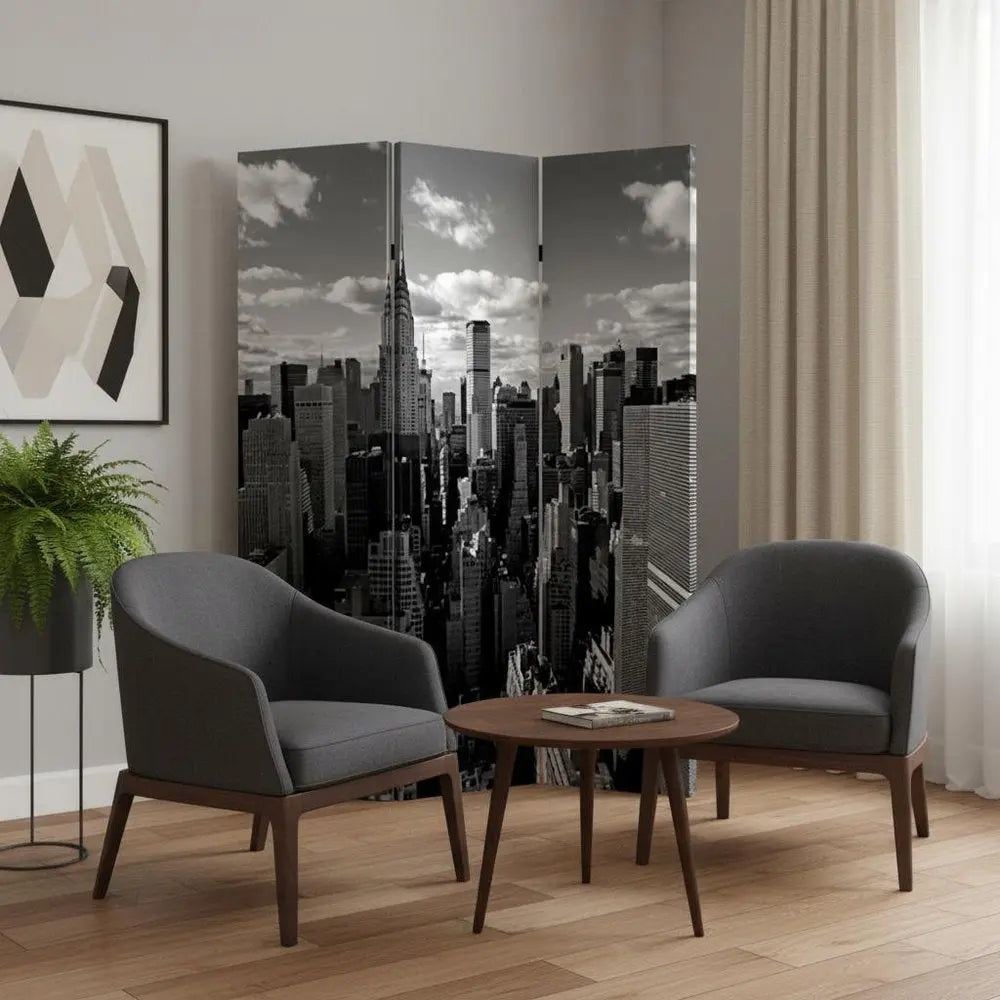 48" X 72" Multi Color Wood Canvas New York Skyline Screen - NOBLE HOME INTERIORS