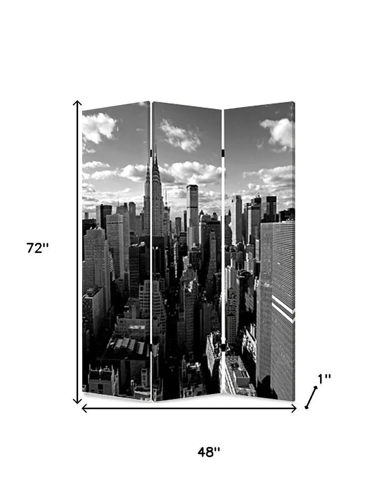 48" X 72" Multi Color Wood Canvas New York Skyline Screen - NOBLE HOME INTERIORS