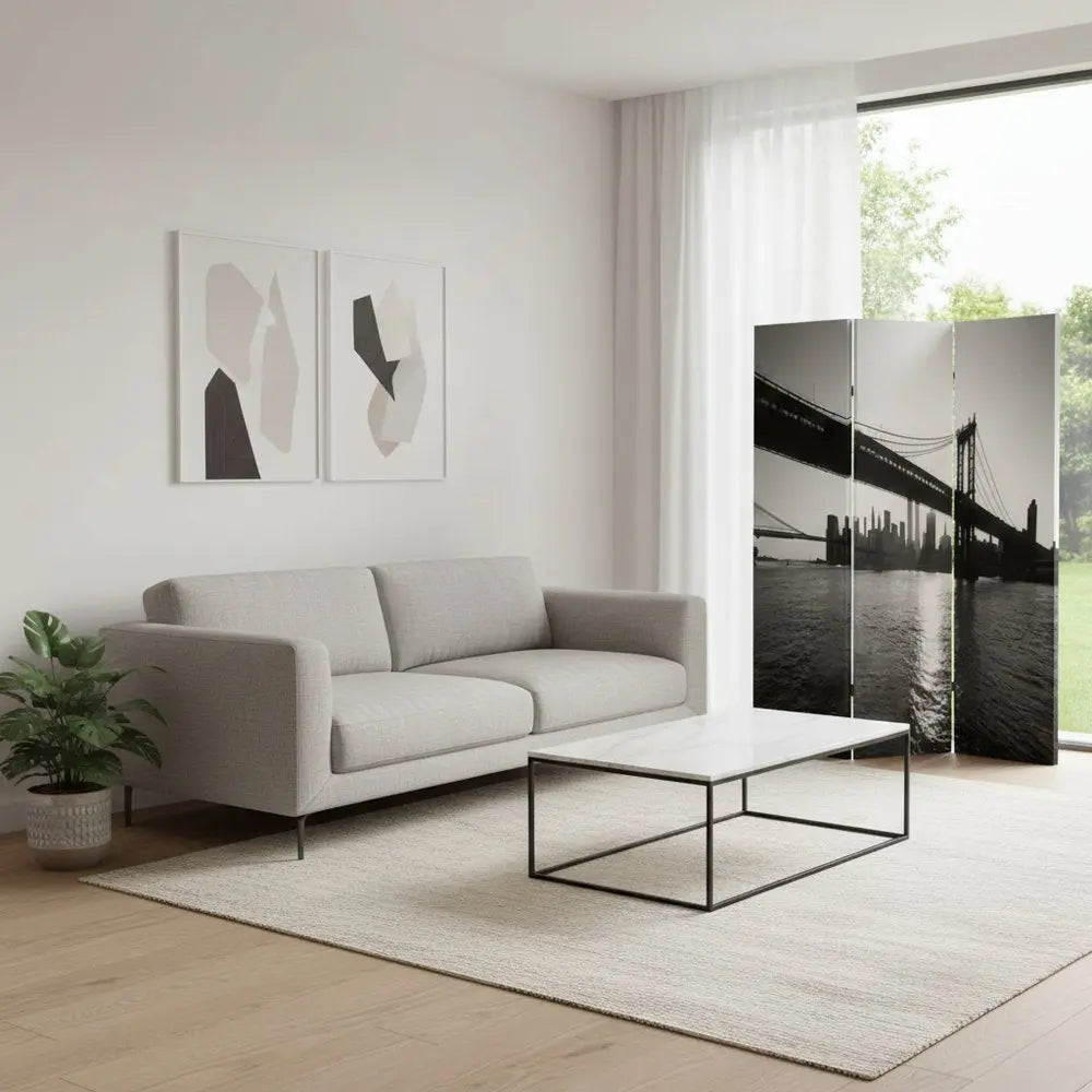 48" X 72" Multi Color Wood Canvas New York Skyline Screen - NOBLE HOME INTERIORS