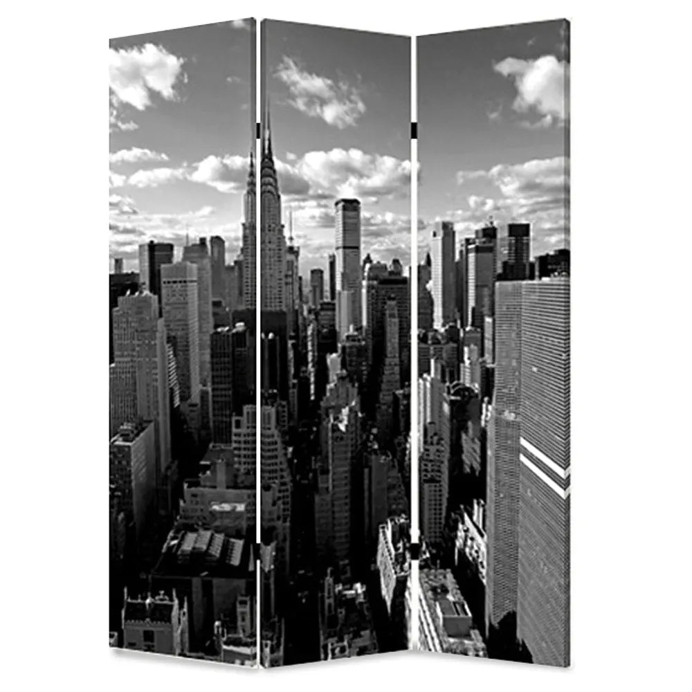48" X 72" Multi Color Wood Canvas New York Skyline Screen - NOBLE HOME INTERIORS