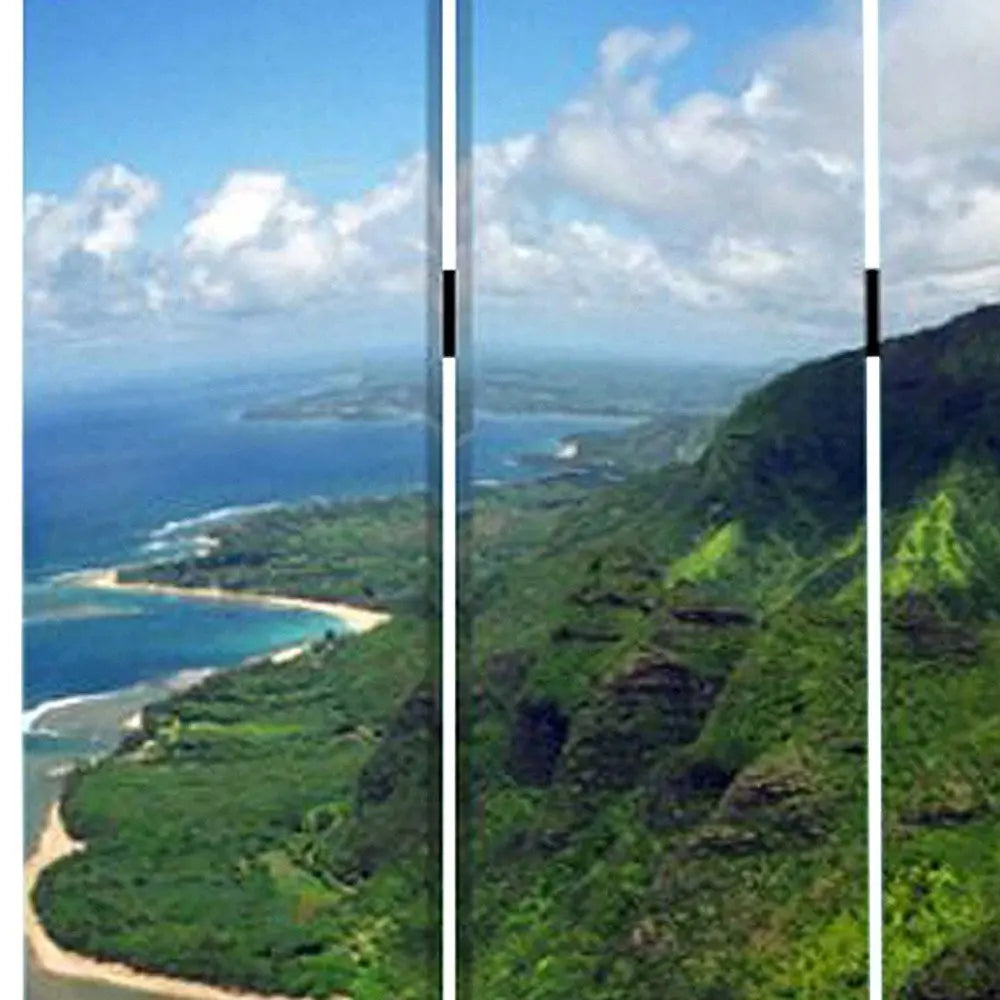 48 X 72 Multi Color Wood Canvas Palm Tripical Screen - NOBLE HOME INTERIORS