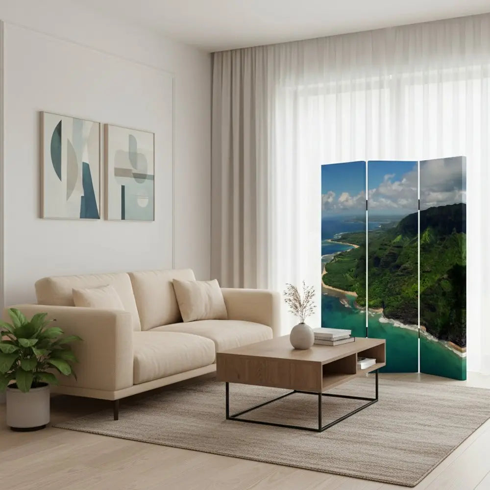 48 X 72 Multi Color Wood Canvas Palm Tripical Screen - NOBLE HOME INTERIORS