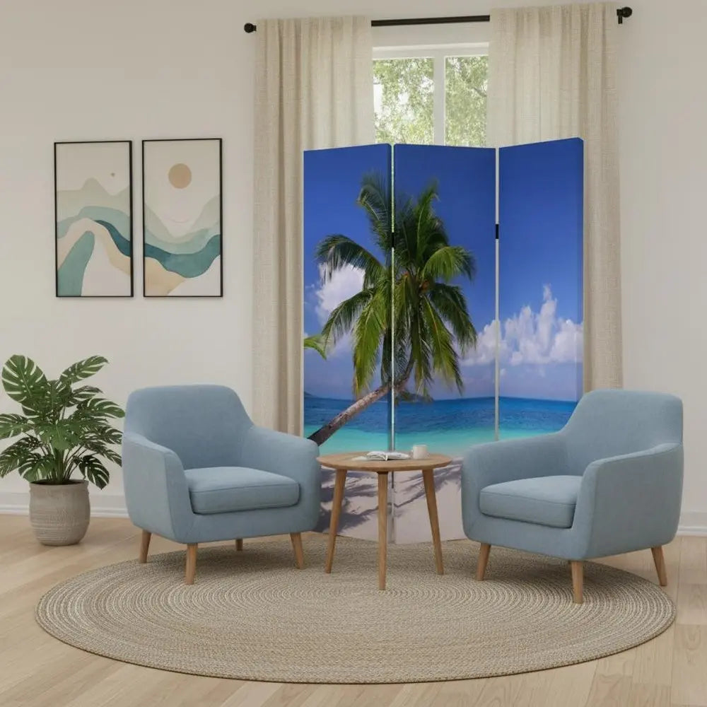 48 X 72 Multi Color Wood Canvas Palm Tripical Screen - NOBLE HOME INTERIORS