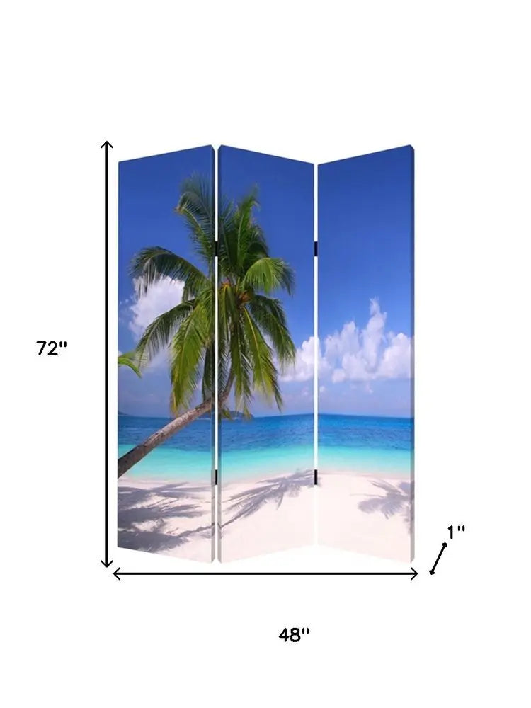 48 X 72 Multi Color Wood Canvas Palm Tripical Screen - NOBLE HOME INTERIORS