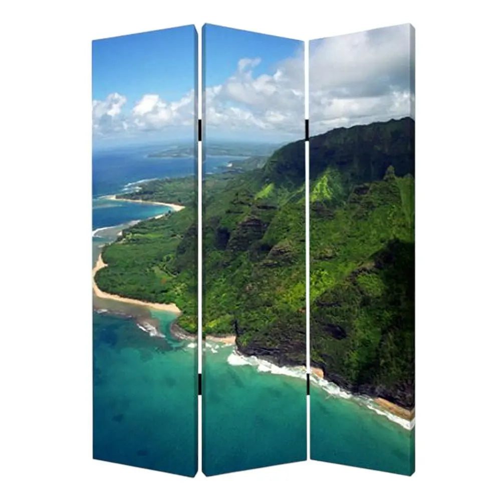 48 X 72 Multi Color Wood Canvas Palm Tripical Screen - NOBLE HOME INTERIORS