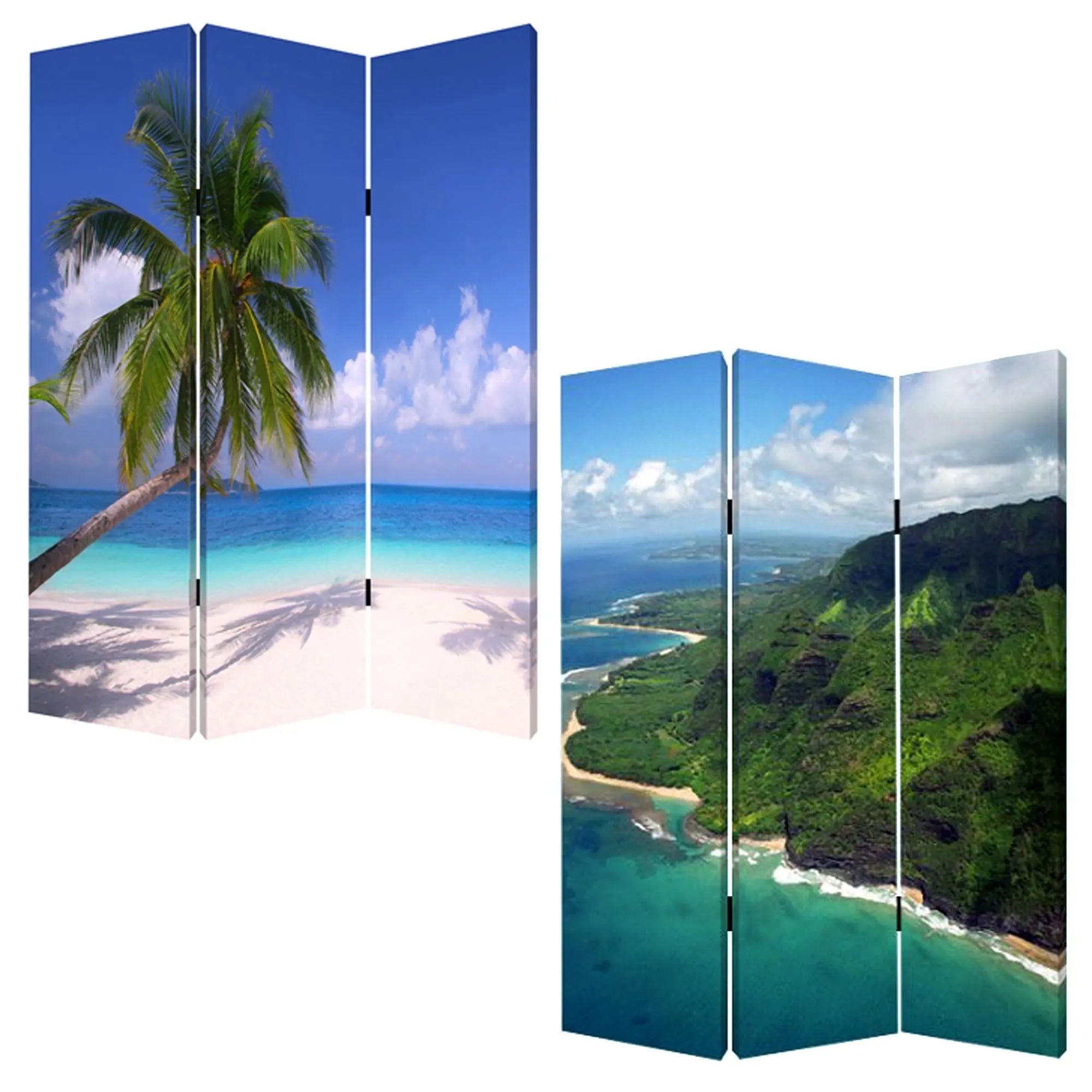 48 X 72 Multi Color Wood Canvas Palm Tripical Screen - NOBLE HOME INTERIORS