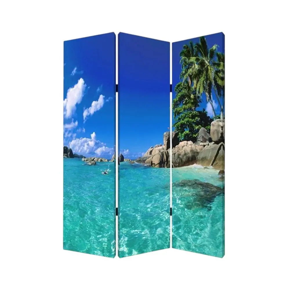 48 X 72 Multi Color Wood Canvas Paradise Screen - NOBLE HOME INTERIORS