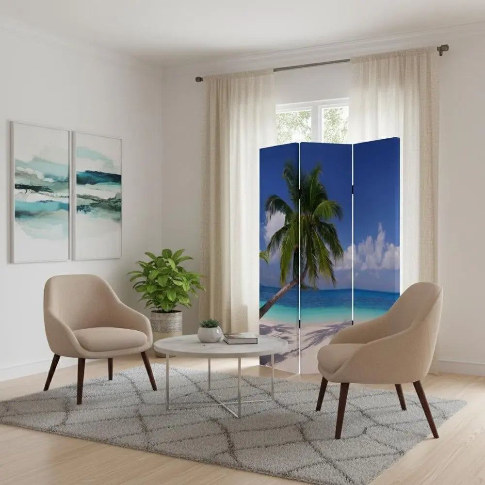 48 X 72 Multi Color Wood Canvas Paradise Screen - NOBLE HOME INTERIORS