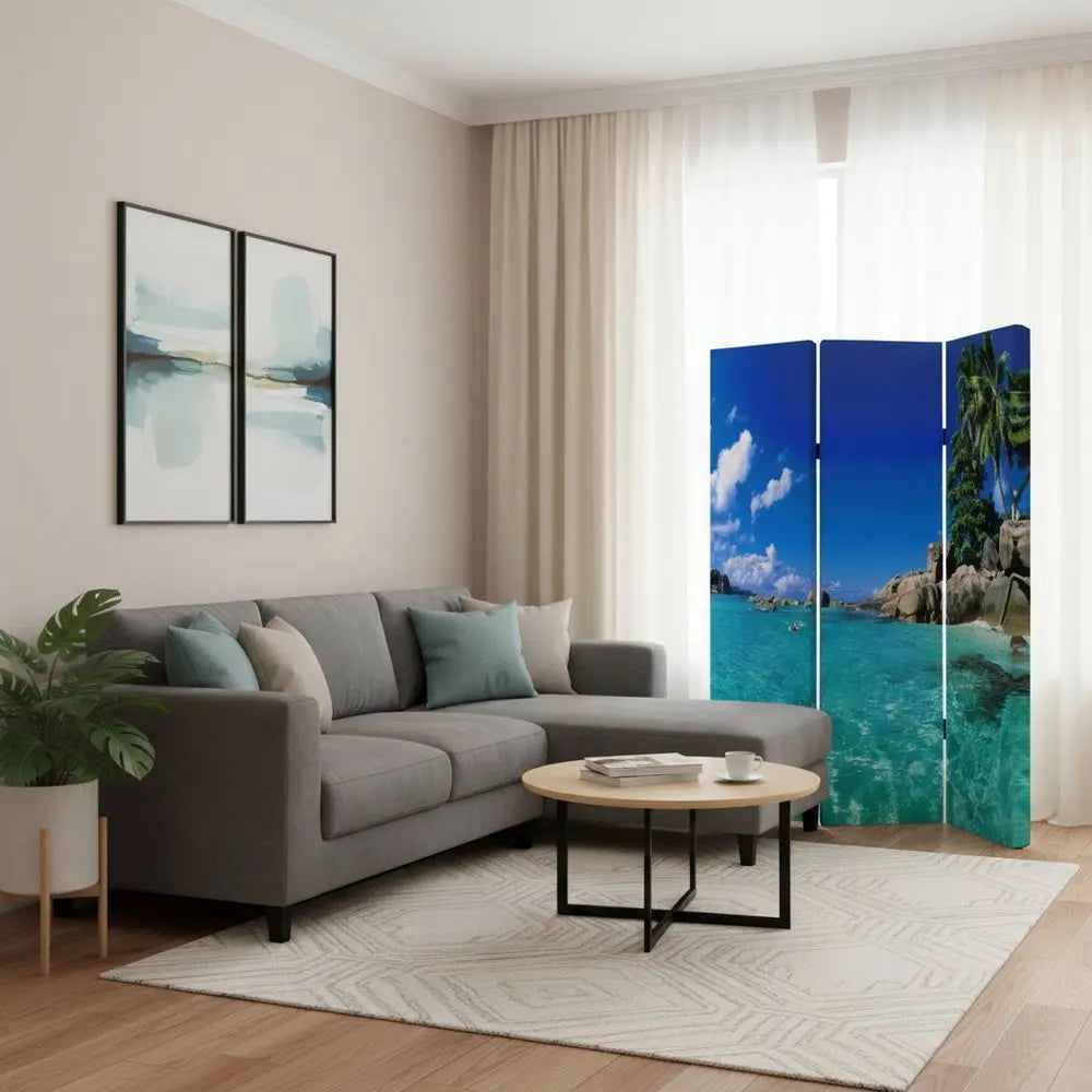48 X 72 Multi Color Wood Canvas Paradise Screen - NOBLE HOME INTERIORS
