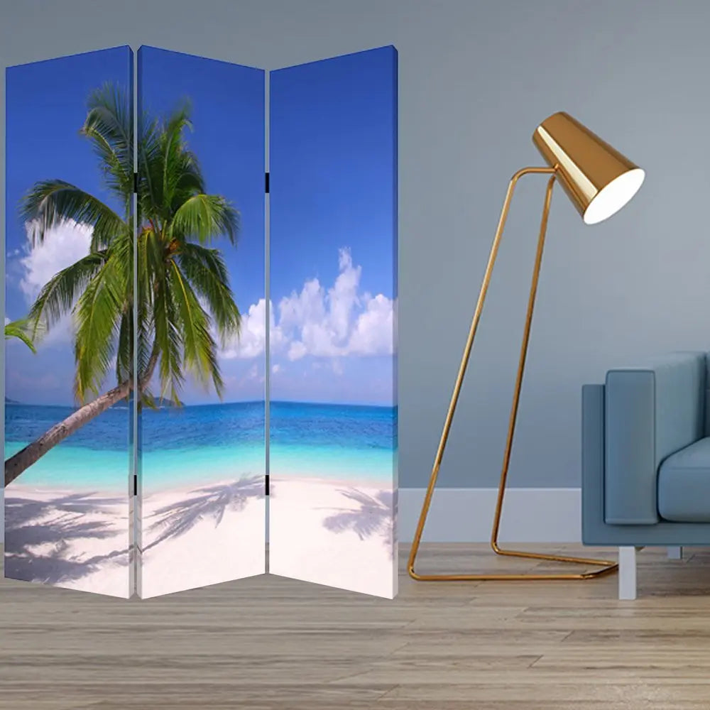 48 X 72 Multi Color Wood Canvas Paradise Screen - NOBLE HOME INTERIORS