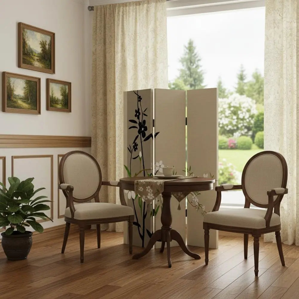 48" X 72" Multi Color Wood Canvas Plum Blossom Screen - NOBLE HOME INTERIORS