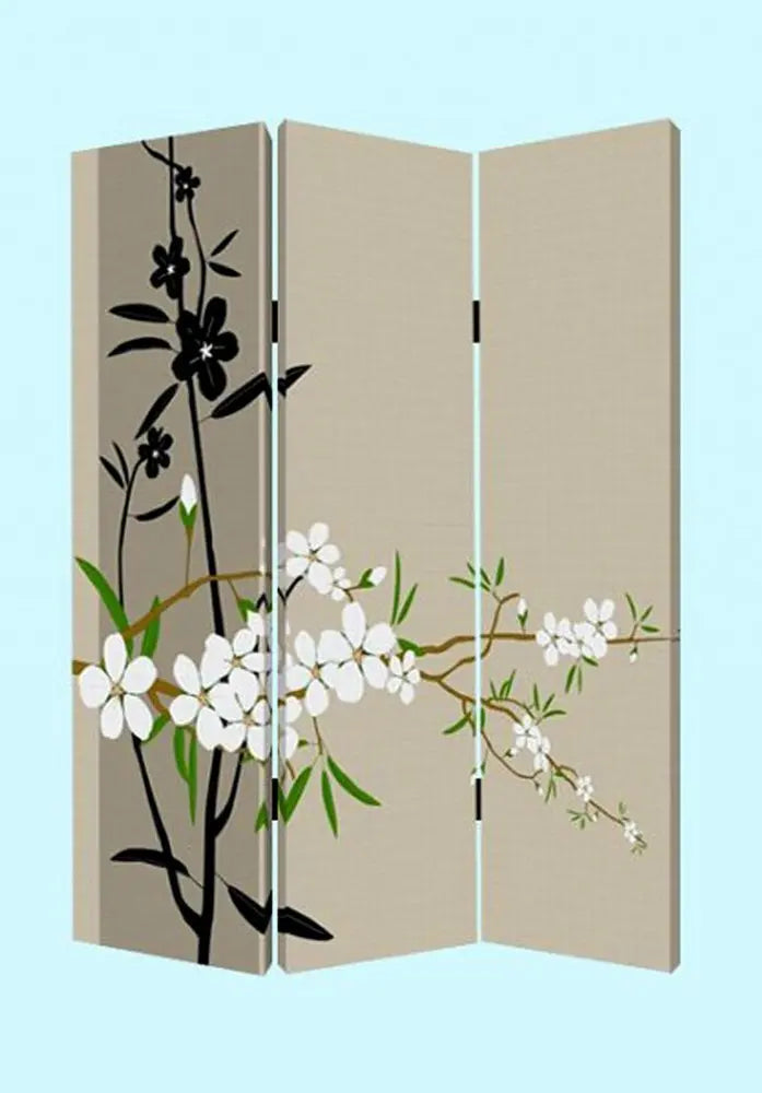 48" X 72" Multi Color Wood Canvas Plum Blossom Screen - NOBLE HOME INTERIORS