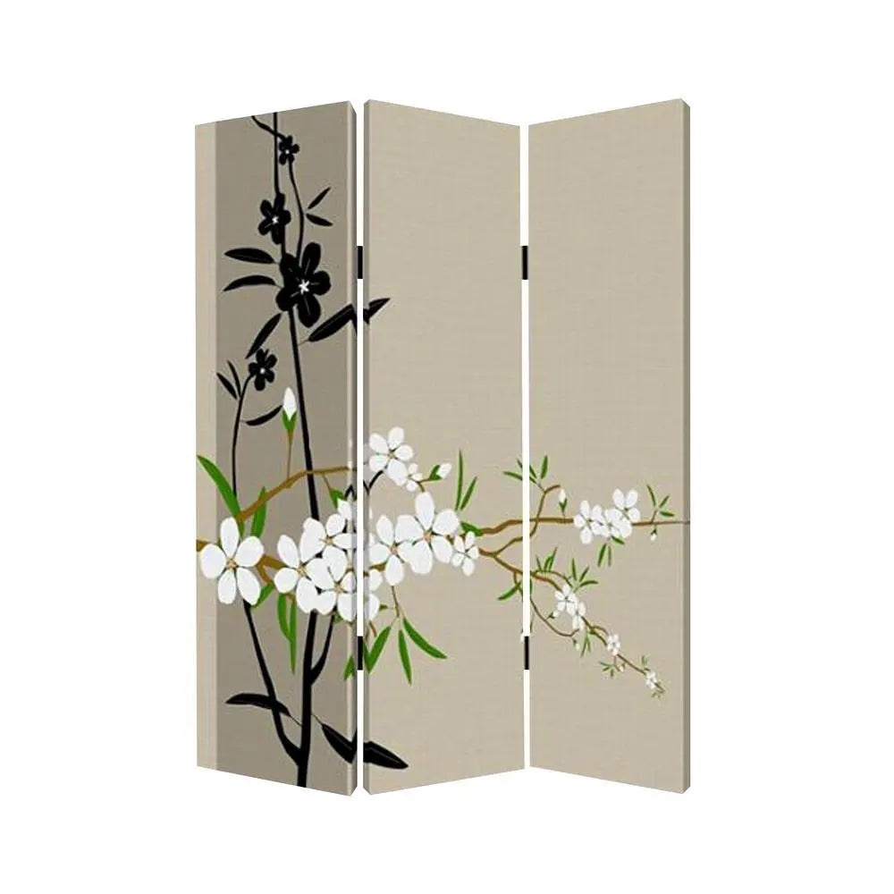 48" X 72" Multi Color Wood Canvas Plum Blossom Screen - NOBLE HOME INTERIORS