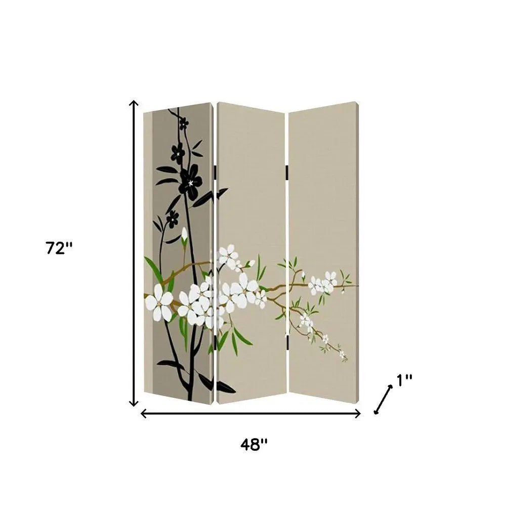 48" X 72" Multi Color Wood Canvas Plum Blossom Screen - NOBLE HOME INTERIORS