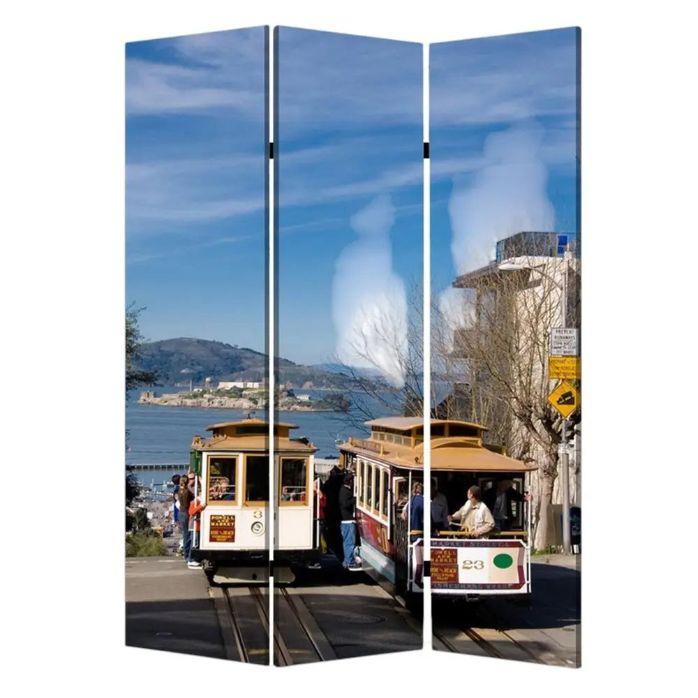 48" X 72" Multi Color Wood Canvas San Francisco Screen - NOBLE HOME INTERIORS