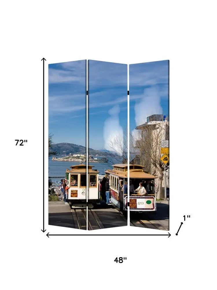 48" X 72" Multi Color Wood Canvas San Francisco Screen - NOBLE HOME INTERIORS