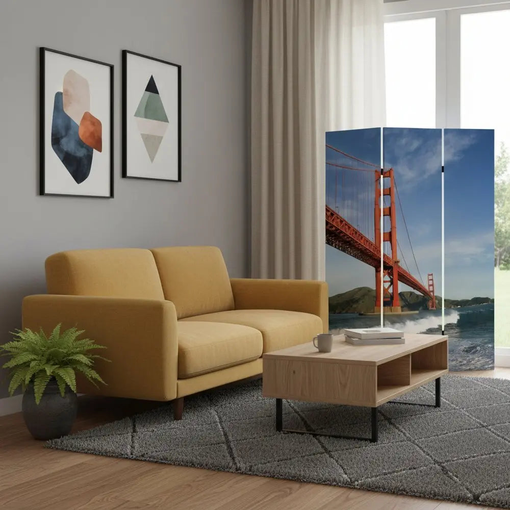 48" X 72" Multi Color Wood Canvas San Francisco Screen - NOBLE HOME INTERIORS
