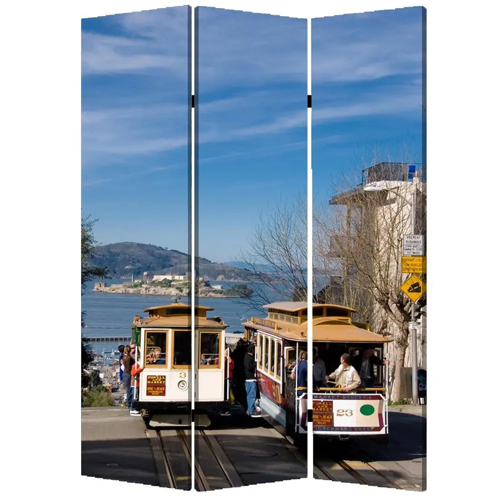 48" X 72" Multi Color Wood Canvas San Francisco Screen - NOBLE HOME INTERIORS
