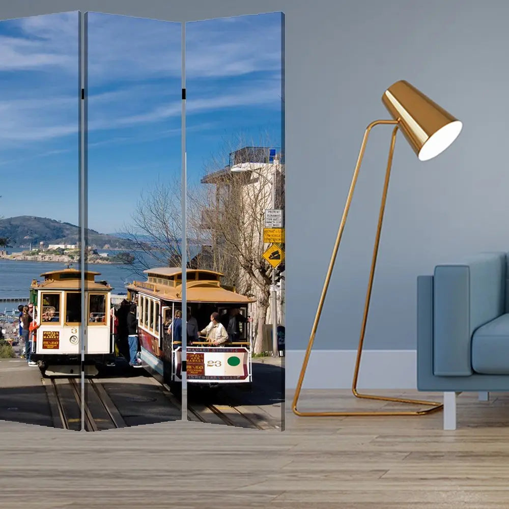 48" X 72" Multi Color Wood Canvas San Francisco Screen - NOBLE HOME INTERIORS