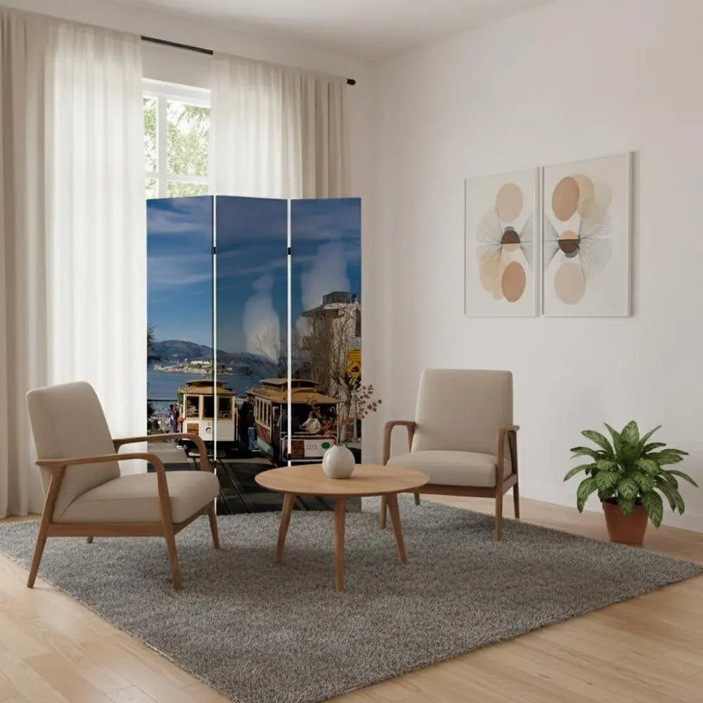 48" X 72" Multi Color Wood Canvas San Francisco Screen - NOBLE HOME INTERIORS