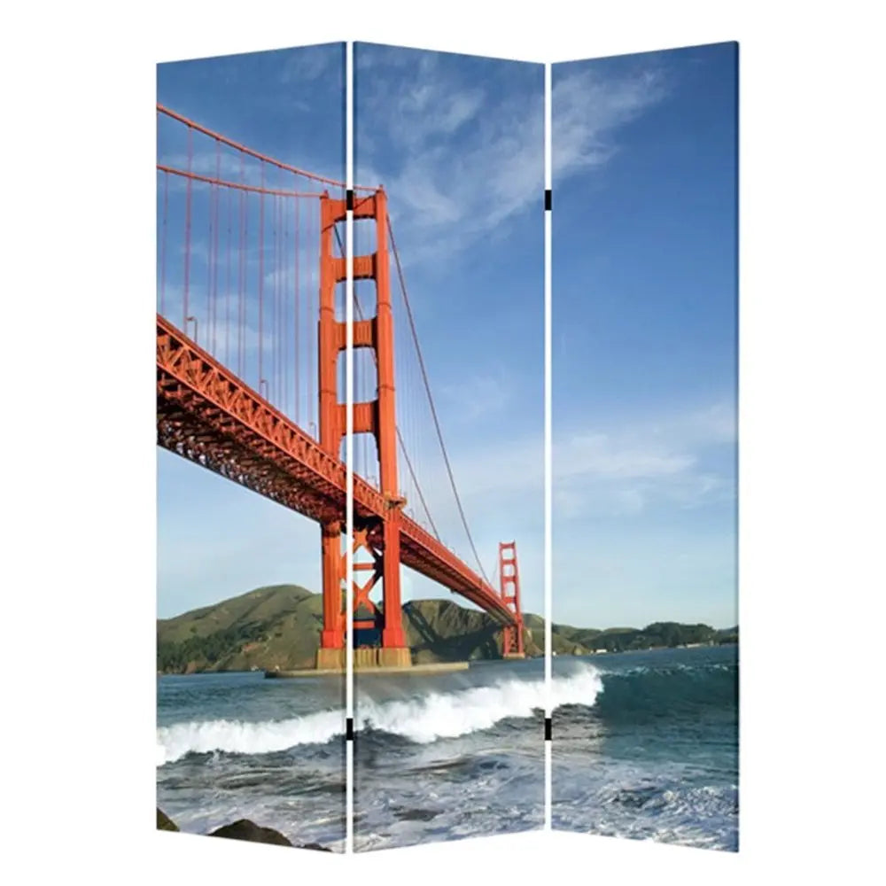 48" X 72" Multi Color Wood Canvas San Francisco Screen - NOBLE HOME INTERIORS