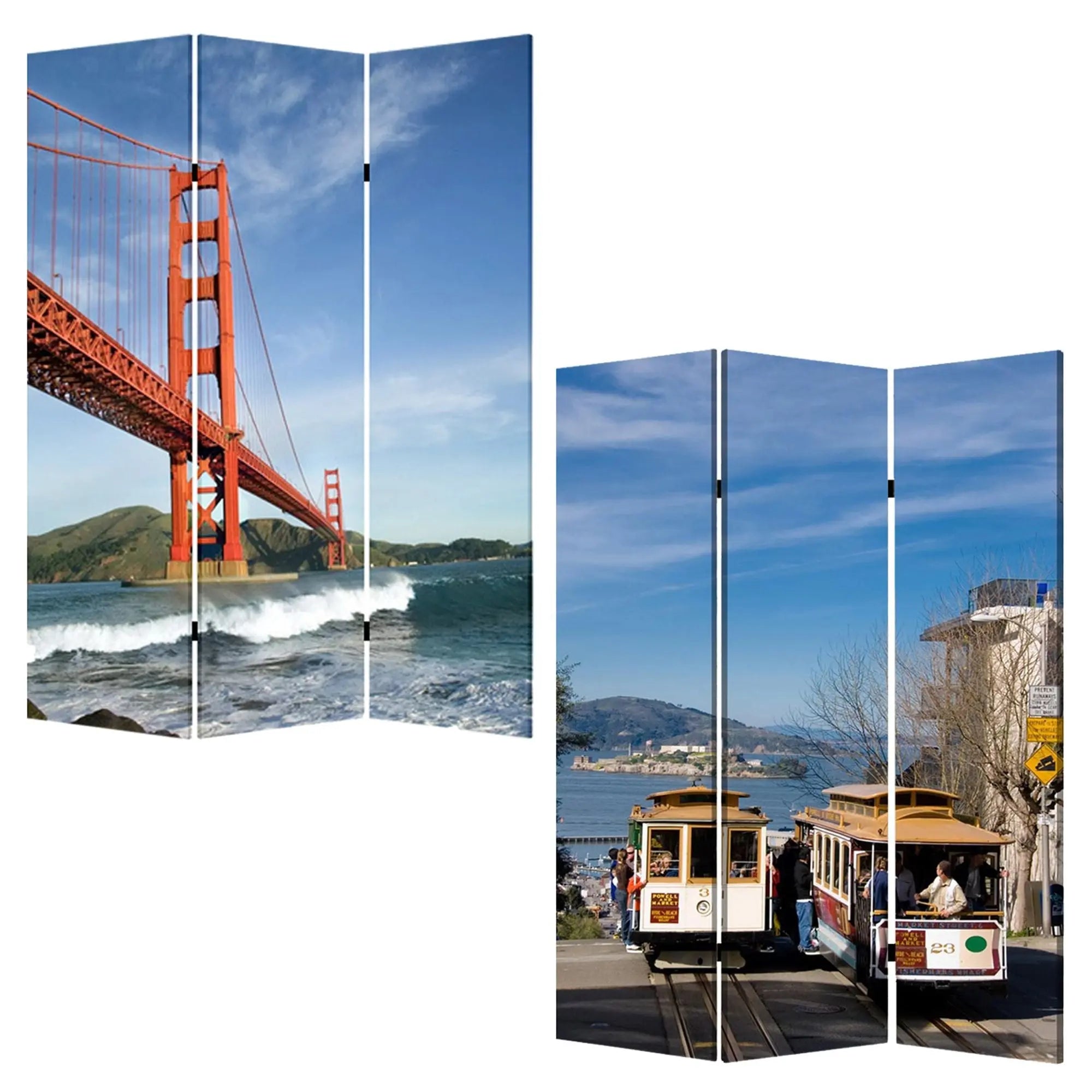48" X 72" Multi Color Wood Canvas San Francisco Screen - NOBLE HOME INTERIORS