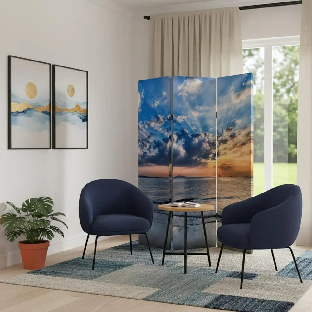 48" X 72" Multi Color Wood Canvas Seaside Serenity Screen - NOBLE HOME INTERIORS