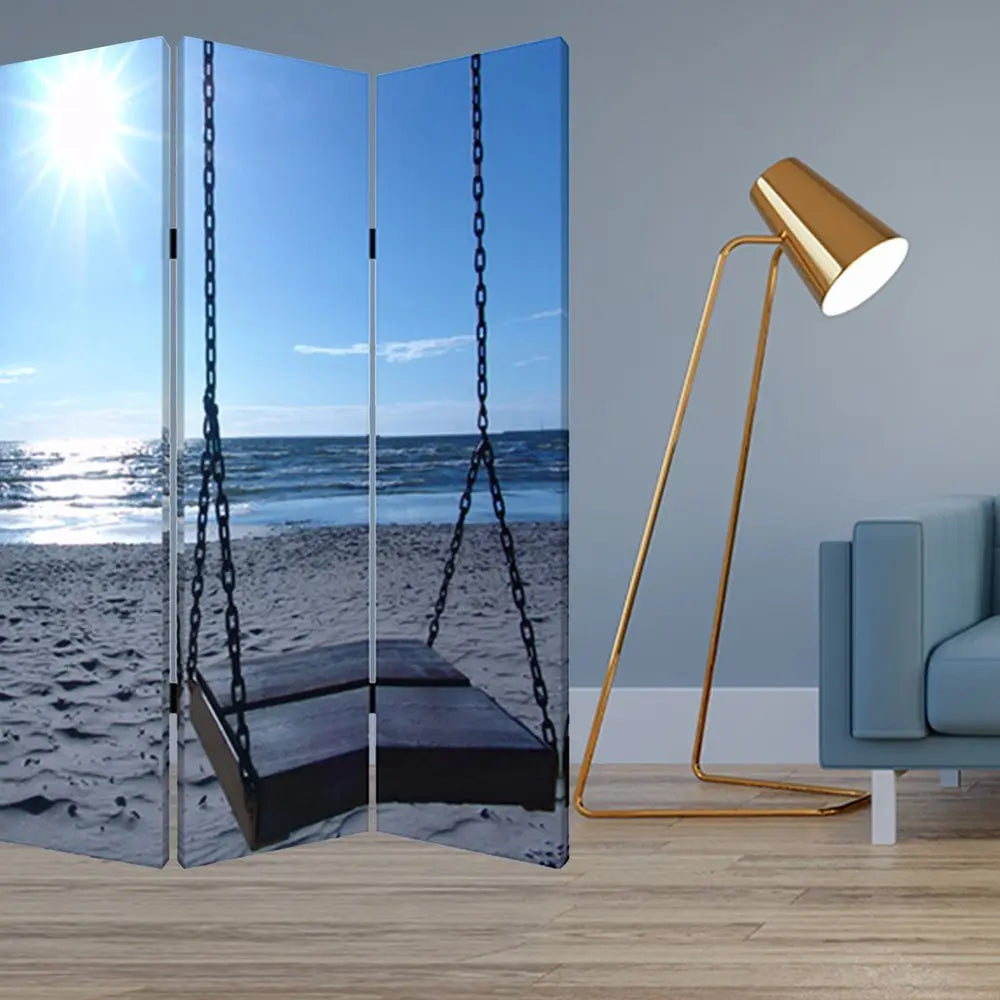 48" X 72" Multi Color Wood Canvas Seaside Serenity Screen - NOBLE HOME INTERIORS