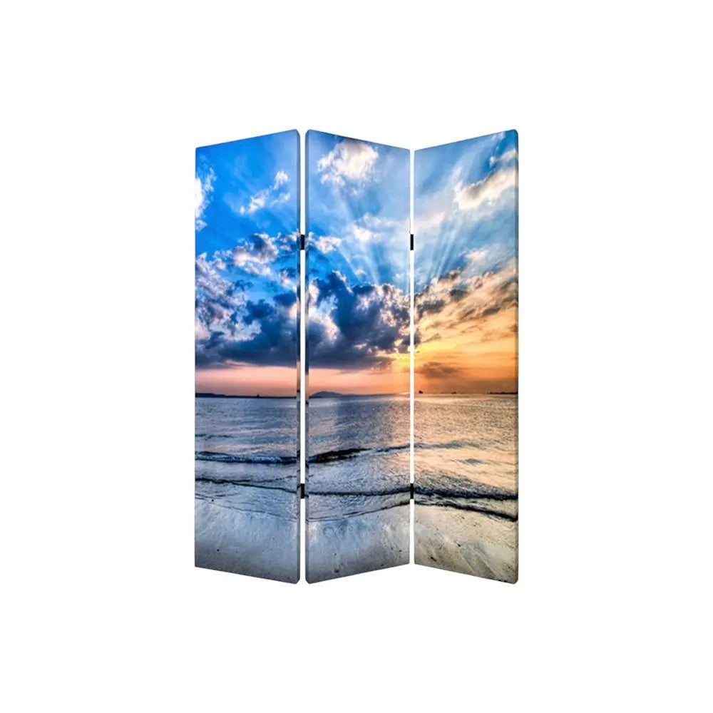 48" X 72" Multi Color Wood Canvas Seaside Serenity Screen - NOBLE HOME INTERIORS