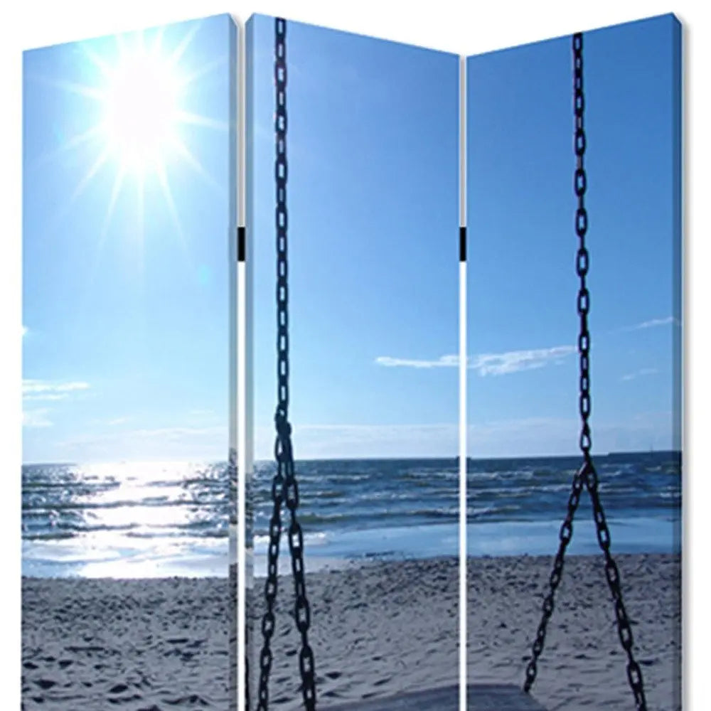 48" X 72" Multi Color Wood Canvas Seaside Serenity Screen - NOBLE HOME INTERIORS