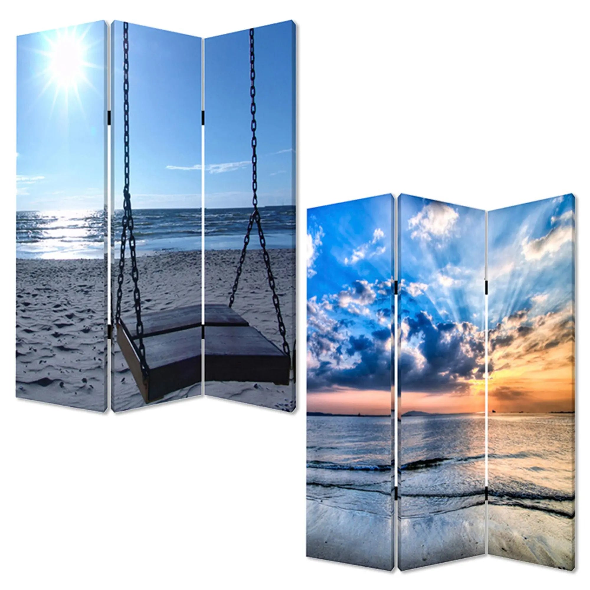 48" X 72" Multi Color Wood Canvas Seaside Serenity Screen - NOBLE HOME INTERIORS