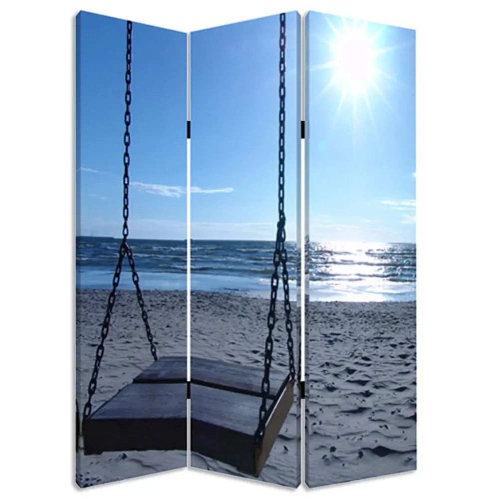 48" X 72" Multi Color Wood Canvas Seaside Serenity Screen - NOBLE HOME INTERIORS