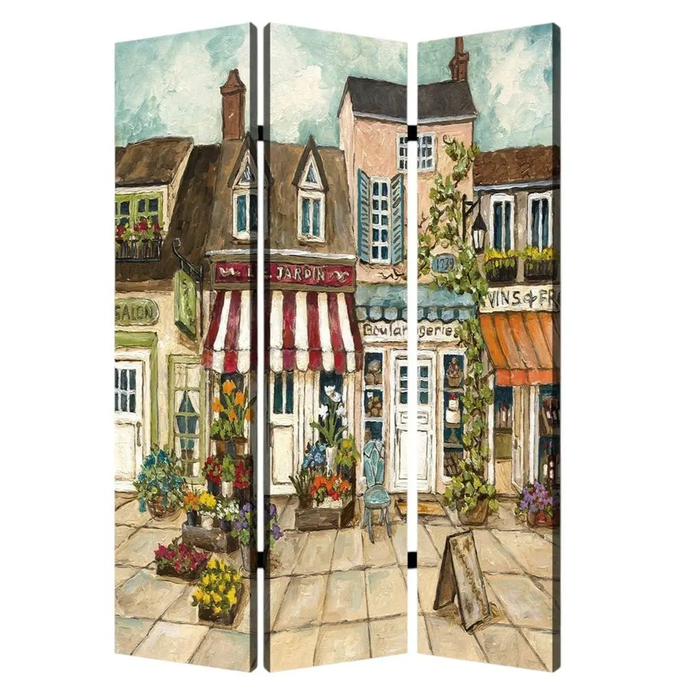 48 X 72 Multi Color Wood Canvas Seaside Town Slate Screen - NOBLE HOME INTERIORS