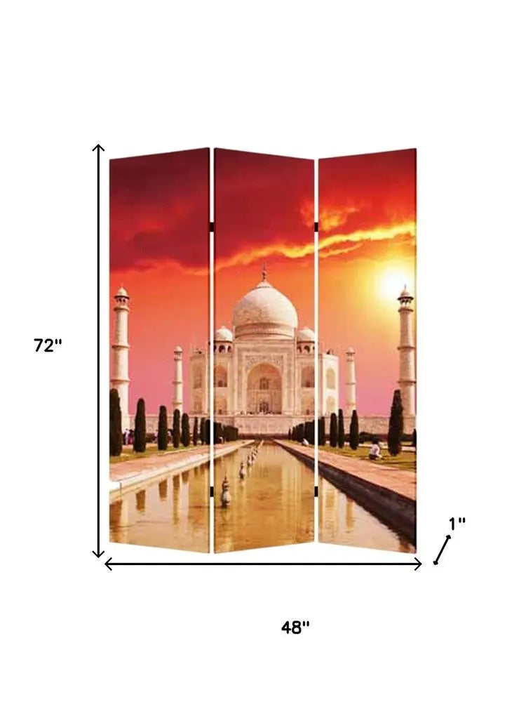 48" X 72" Multi Color Wood Canvas Taj Mahal Screen - NOBLE HOME INTERIORS